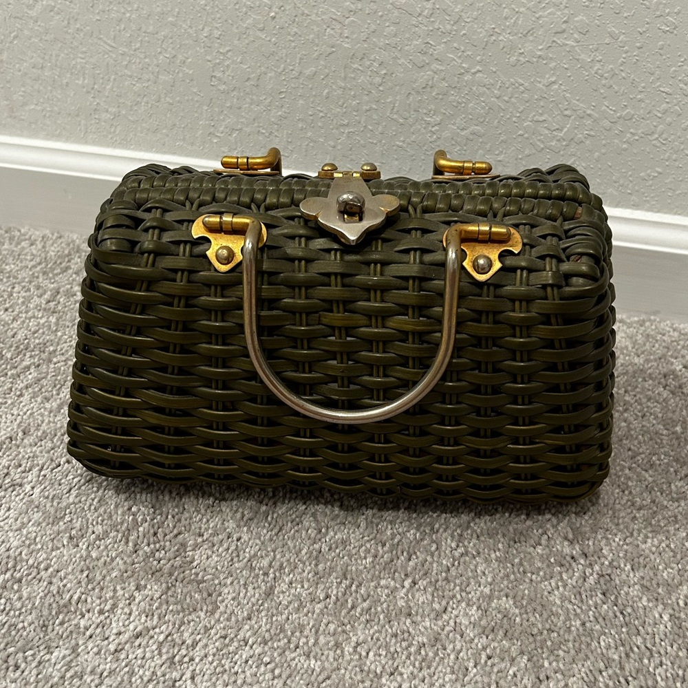 Antique Wicker Purse with brass handle and clasp